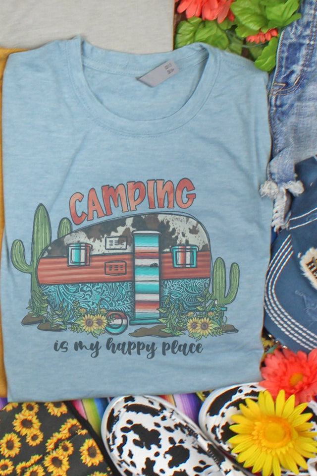 Western Camping Is My Happy Place Poly/Cotton Tee - Wholesale Accessory Market