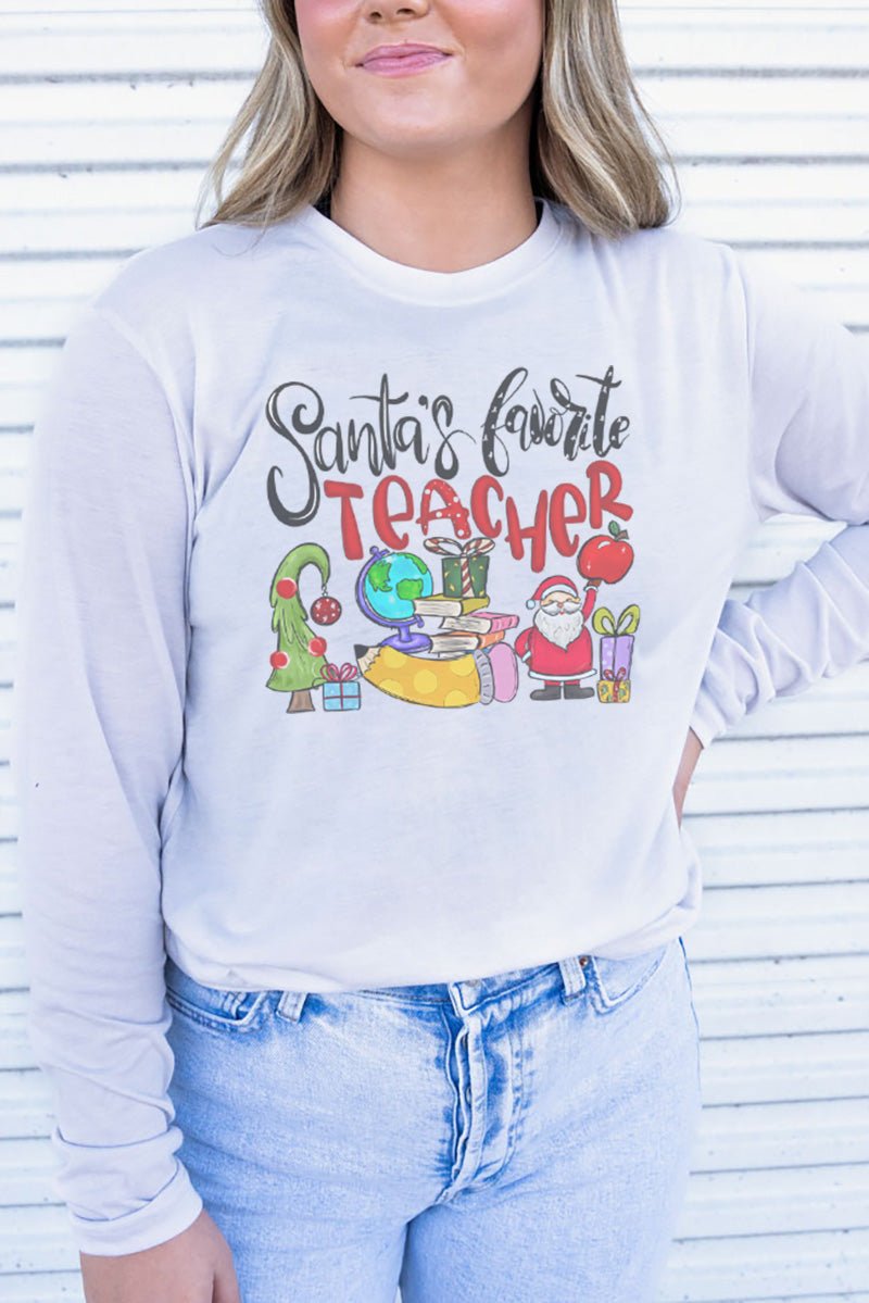 Santa's Favorite Teacher Adult Soft-Tek Blend Long Sleeve Tee - Wholesale Accessory Market