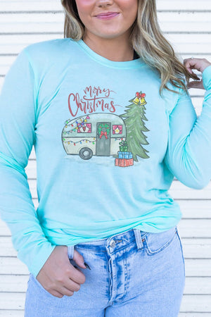 Camper Merry Christmas Adult Soft-Tek Blend Long Sleeve Tee - Wholesale Accessory Market