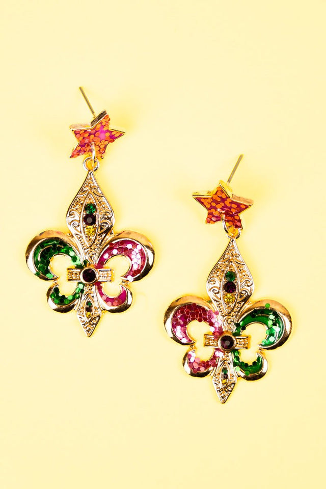 Glitter Mardi Gras Festive Goldtone Earrings - Wholesale Accessory Market