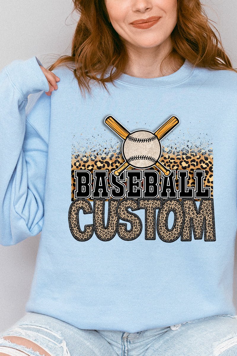 Leopard Baseball Custom Name Heavy-weight Crew Sweatshirt - Wholesale Accessory Market