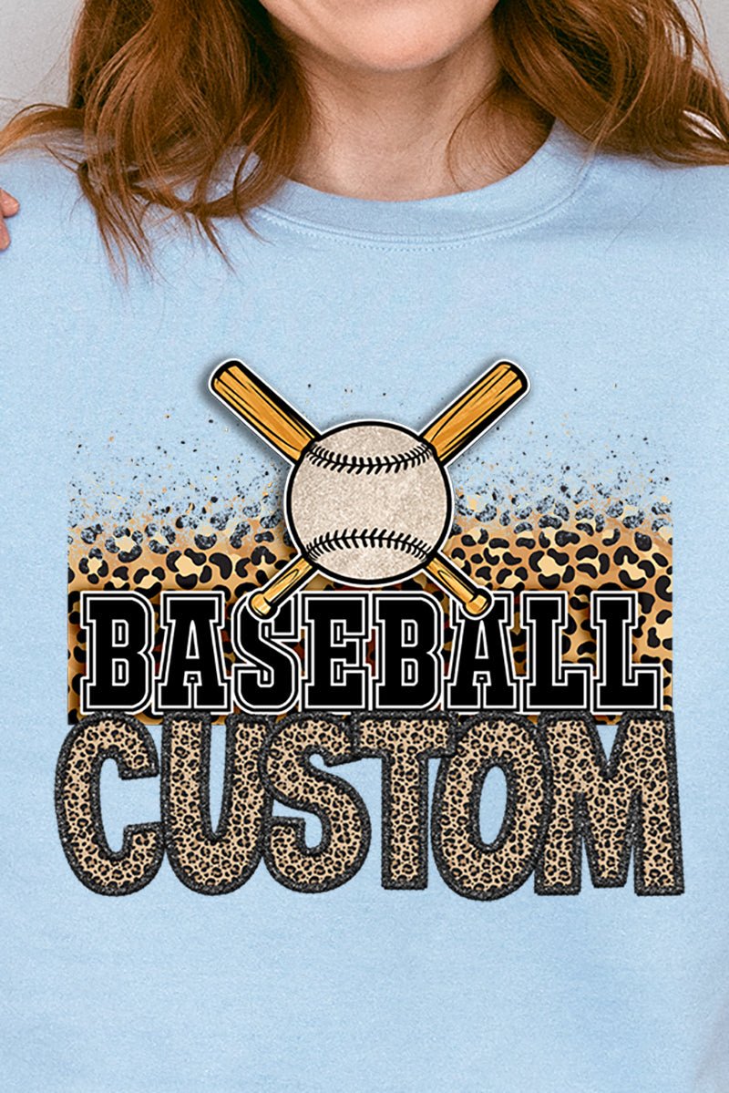 Leopard Baseball Custom Name Heavy-weight Crew Sweatshirt - Wholesale Accessory Market