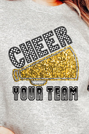 Sequin Gold Cheer Your Team Heavy-weight Crew Sweatshirt - Wholesale Accessory Market