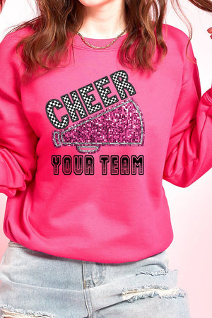 Sequin Pink Cheer Your Team Heavy-weight Crew Sweatshirt - Wholesale Accessory Market