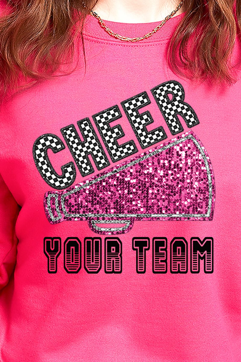 Sequin Pink Cheer Your Team Heavy-weight Crew Sweatshirt - Wholesale Accessory Market