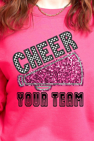 Sequin Pink Cheer Your Team Heavy-weight Crew Sweatshirt - Wholesale Accessory Market