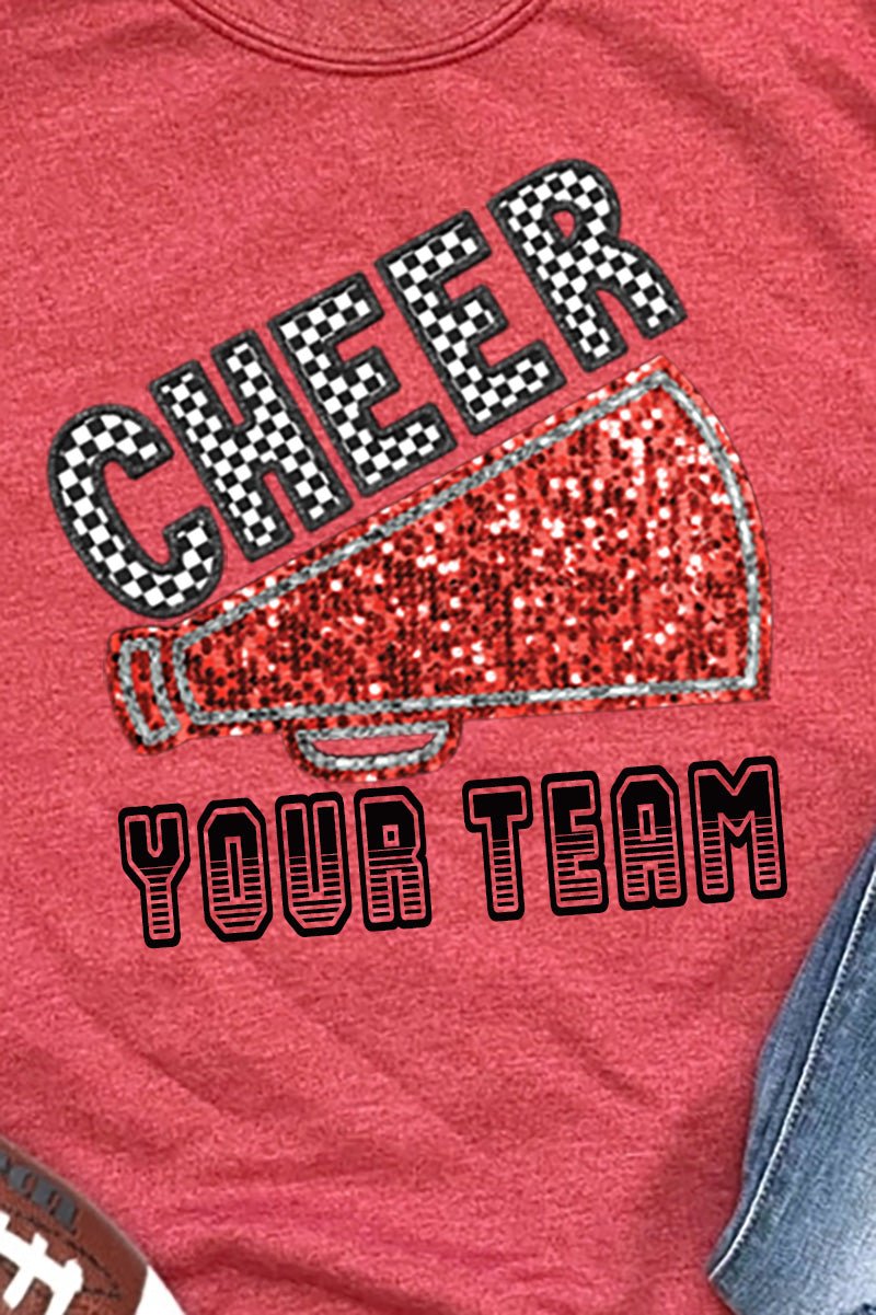 Sequin Red Cheer Your Team Heavy-weight Crew Sweatshirt - Wholesale Accessory Market