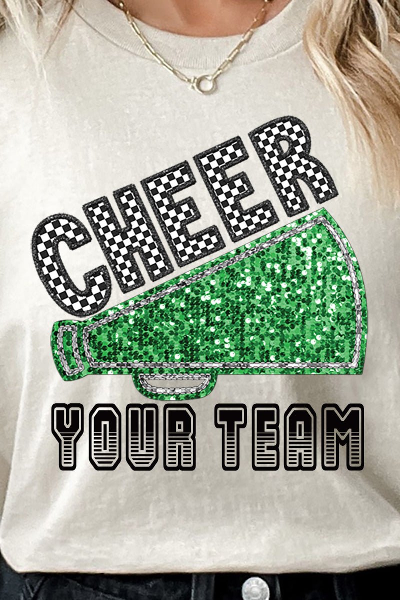 Sequin Green Cheer Your Team Short Sleeve Relaxed Fit T-Shirt - Wholesale Accessory Market