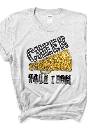 Sequin Gold Cheer Your Team Short Sleeve Relaxed Fit T-Shirt - Wholesale Accessory Market