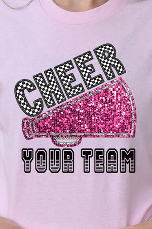 Sequin Pink Cheer Your Team Short Sleeve Relaxed Fit T-Shirt - Wholesale Accessory Market