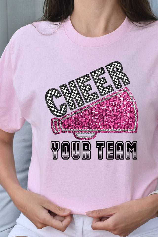 Sequin Pink Cheer Your Team Short Sleeve Relaxed Fit T-Shirt - Wholesale Accessory Market