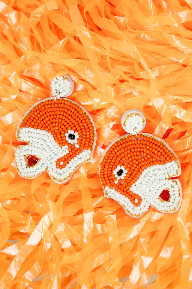 Orange and White Seed Bead Football Helmet Earrings - Wholesale Accessory Market