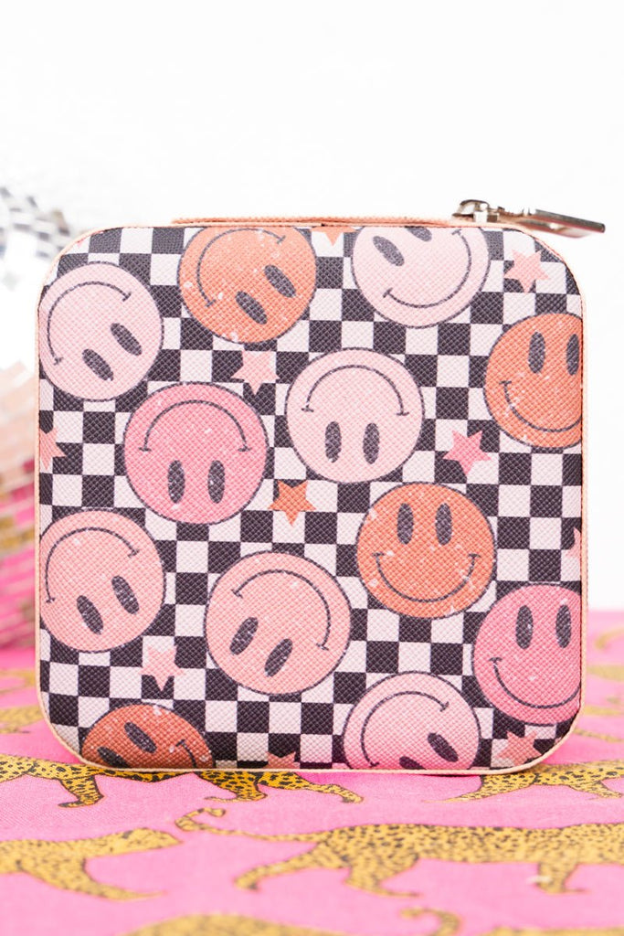 Pink Smiley Face & Checkered Backpack 