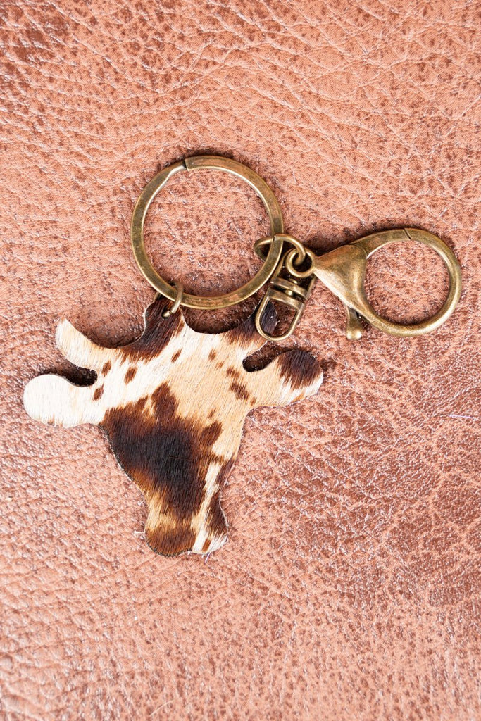 Stewart Brown Cow Steer Head Tassel Keychain