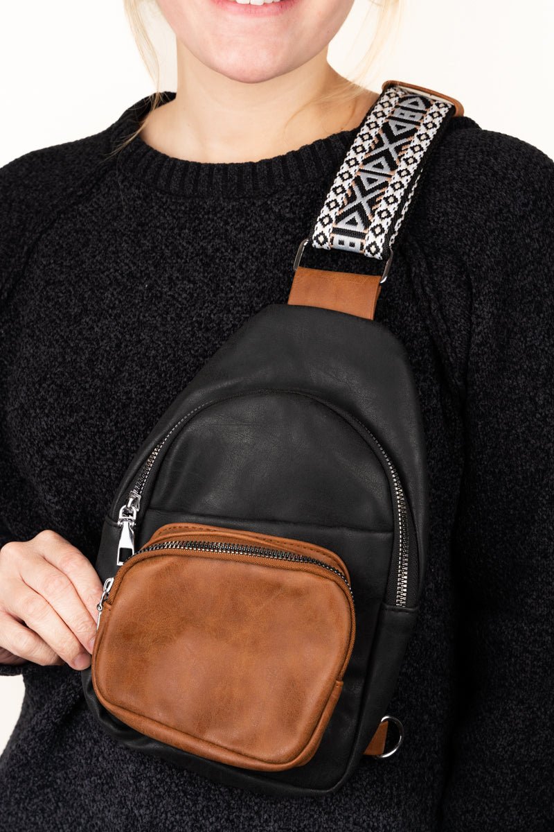 Barossa Valley Guitar Strap Black with Brown Ali Sling Bag - Wholesale Accessory Market