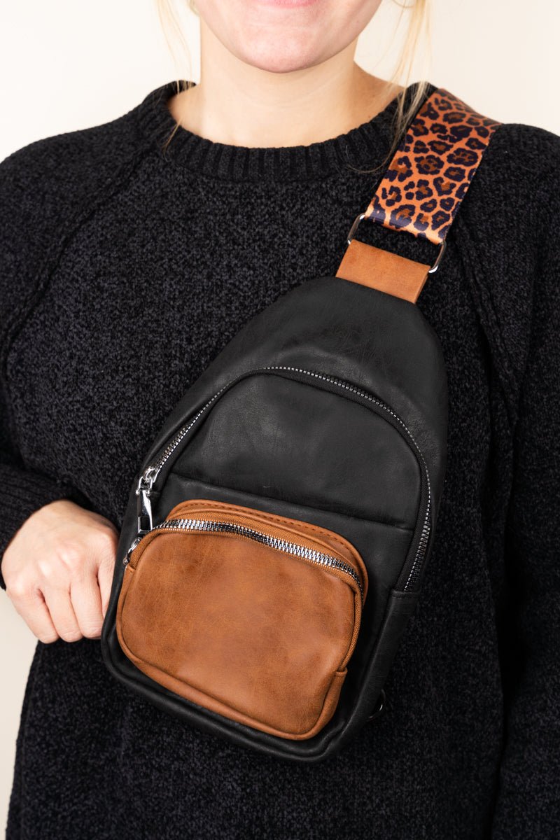 Nala Guitar Strap Black with Brown Ali Sling Bag - Wholesale Accessory Market