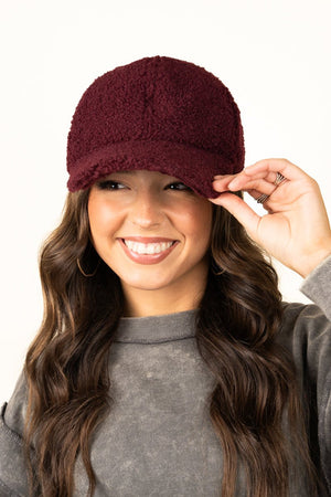 Wintry Weekend Burgundy Teddy Bear Cap - Wholesale Accessory Market