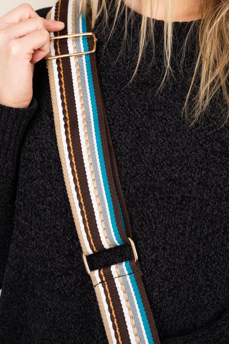 Sadie Stripe Guitar Strap Dark Brown Dani Crossbody