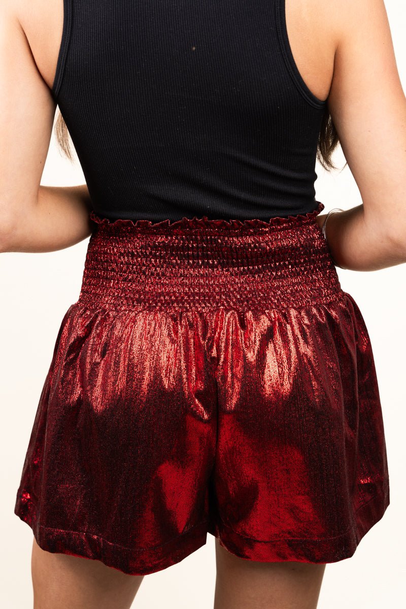 Red metallic hot sale shorts