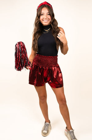 PRE-ORDER! Red Gameday Smocked Metallic Shorts **EXPECTED SHIP DATE 8/4** - Wholesale Accessory Market