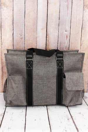 NGIL Steel Gray Crosshatch with Black Trim Large Organizer Tote - Wholesale Accessory Market