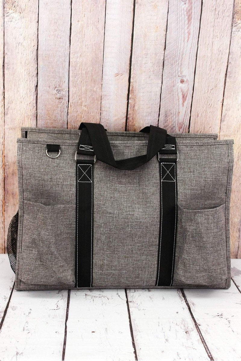 NGIL Steel Gray Crosshatch with Black Trim Large Organizer Tote - Wholesale Accessory Market