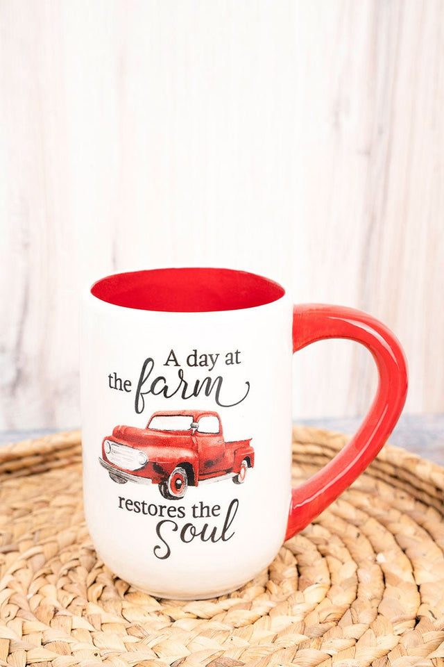 Restores The Soul Red Farm Truck Ceramic Mug - Wholesale Accessory Market