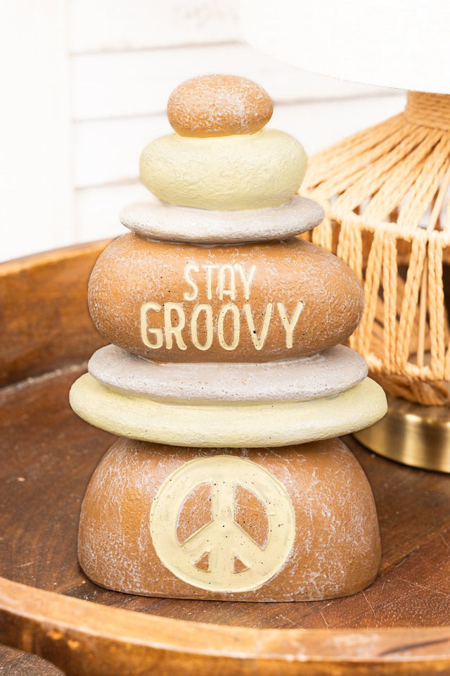 8.25 x 5.25 'Stay Groovy' Resin Tabletop Wellness Rocks - Wholesale Accessory Market