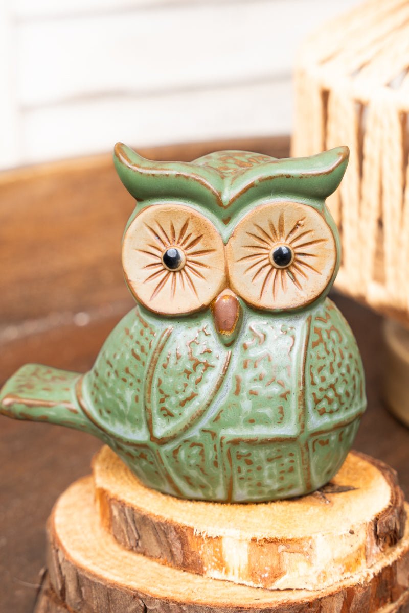 3.75 x 4 Hoot And Holler Green Stoneware Tabletop Owl - Wholesale Accessory Market