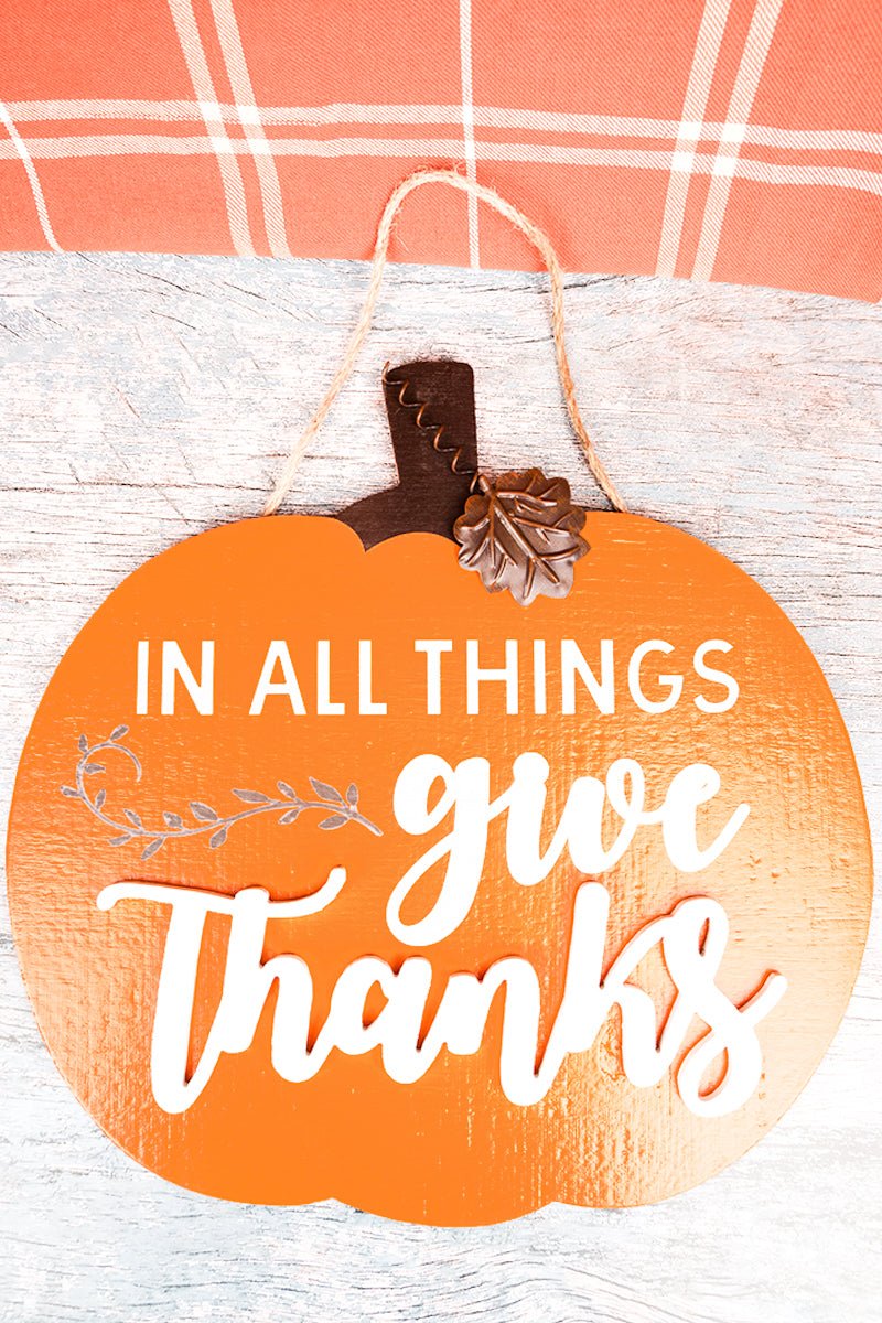 16 x 16 'Give Thanks' Wood Pumpkin Wall Sign - Wholesale Accessory Market