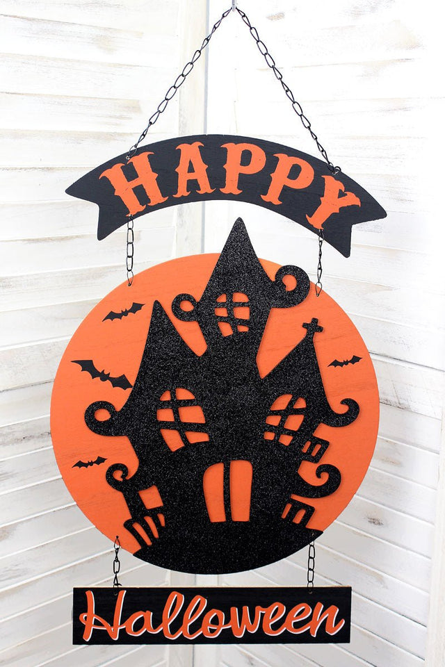 20.5 x 13 'Happy Halloween' Glittery Wood Wall Hanging - Wholesale Accessory Market