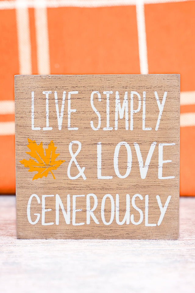 4 x 3.25 'Live Simply & Love Generously' Harvest Block Sign - Wholesale Accessory Market