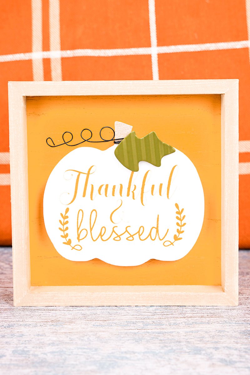 6 x 6 'Thankful & Blessed' Harvest Block Sign - Wholesale Accessory Market