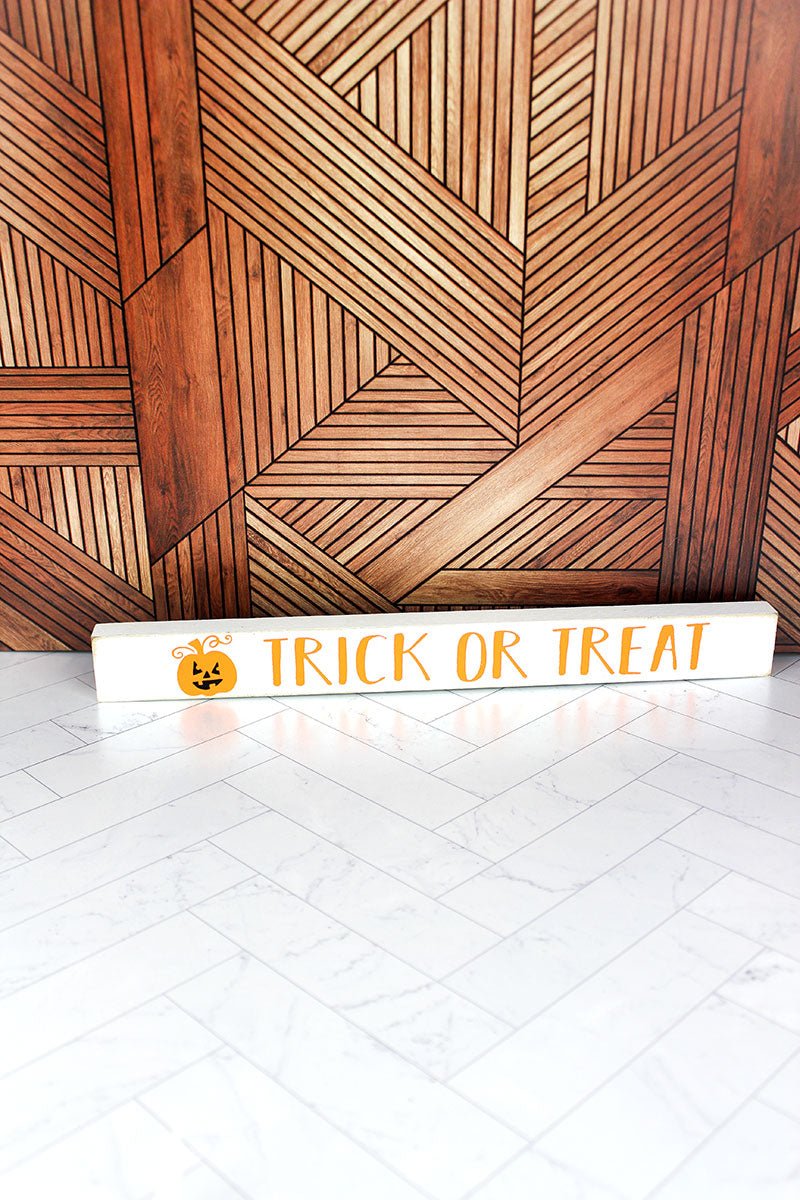 1.5 x 14.5 'Trick Or Treat' Wood Block Sign - Wholesale Accessory Market