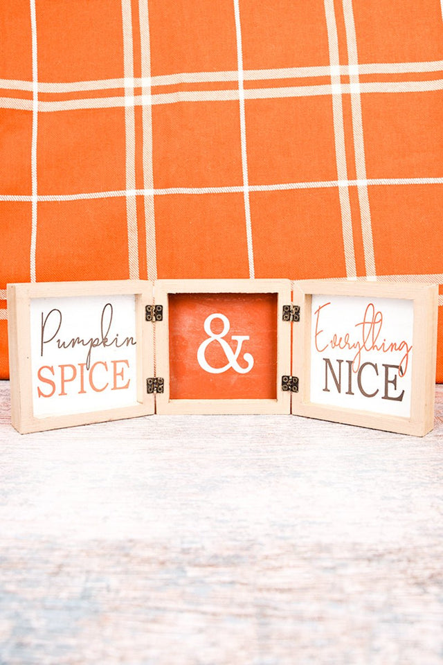 4 x 12 'Pumpkin Spice & Everything Nice' Triple Hinged Wood Tabletop Decor - Wholesale Accessory Market