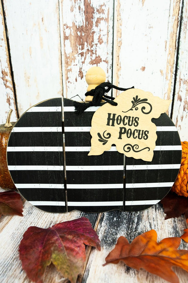 8 x 9 'Hocus Pocus' Black Stripe Tabletop Slat Pumpkin - Wholesale Accessory Market