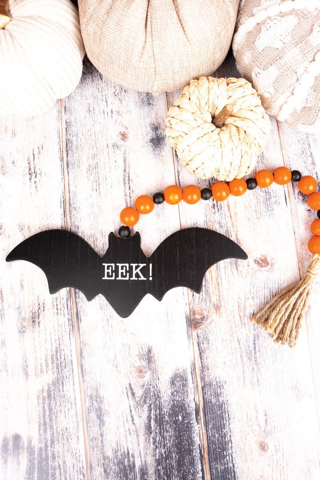 17.75 x 9.5 'EEK!' Bat Wood Beaded Tabletop Decor - Wholesale Accessory Market