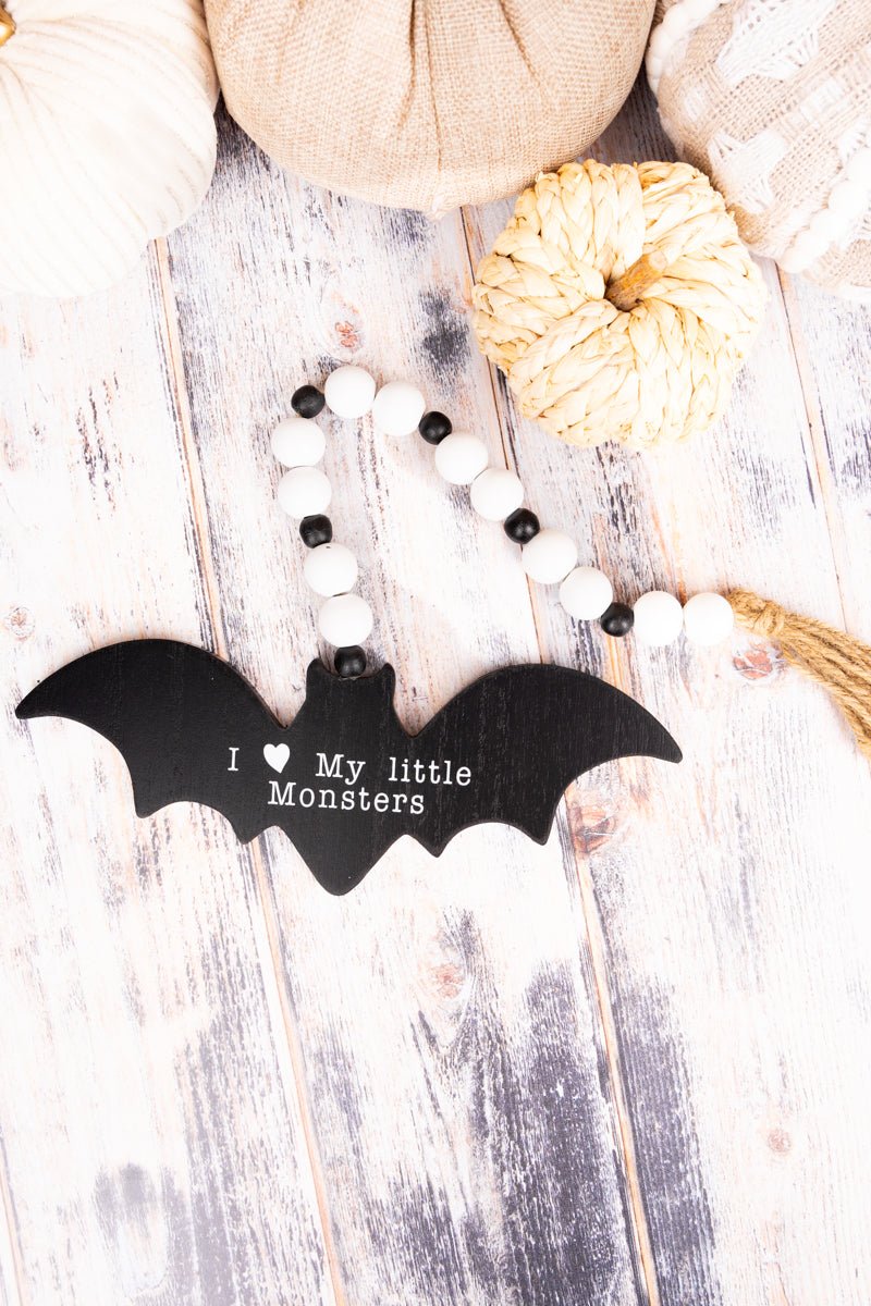 17.75 x 9.5 'I Heart My Little Monsters' Bat Wood Beaded Tabletop Decor - Wholesale Accessory Market