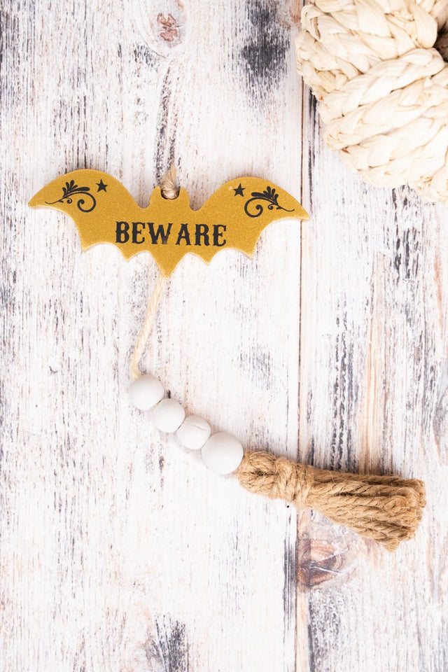 6.25 x 4 'Beware' Bat Halloween Ornament - Wholesale Accessory Market