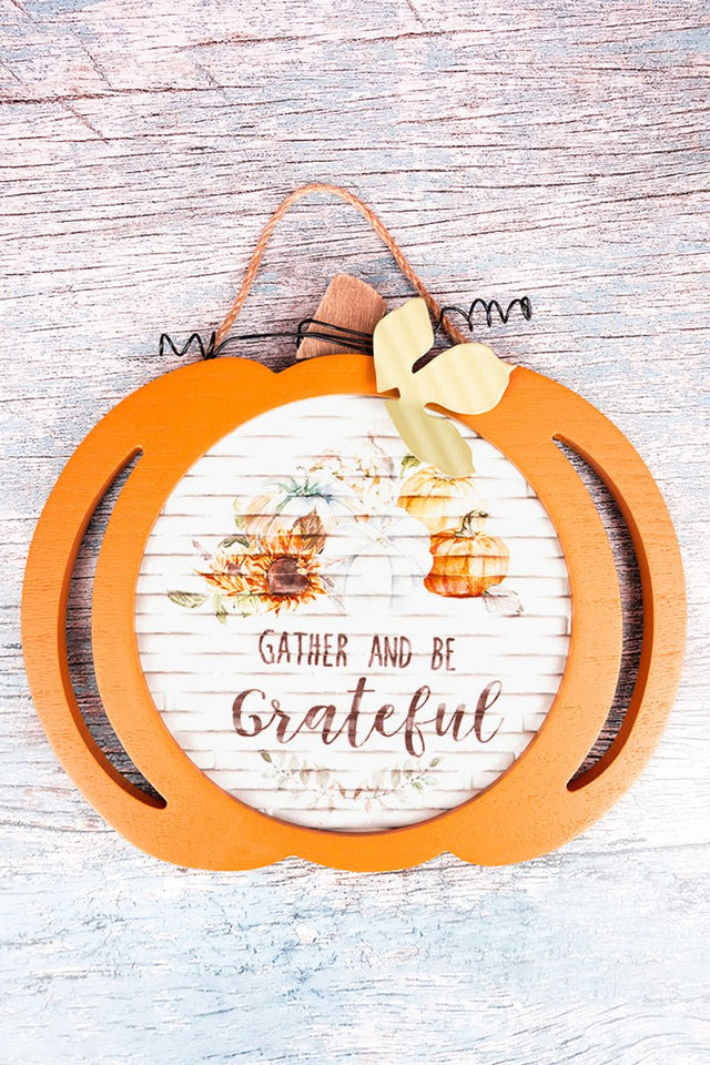 9 x 9.5 'Be Grateful' Fall Harvest Pumpkin Wall Sign - Wholesale Accessory Market