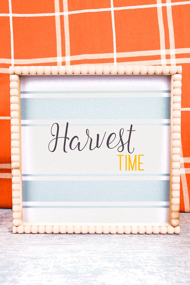 10 x 10 'Harvest Time' Wood Bead Framed Wall Sign - Wholesale Accessory Market