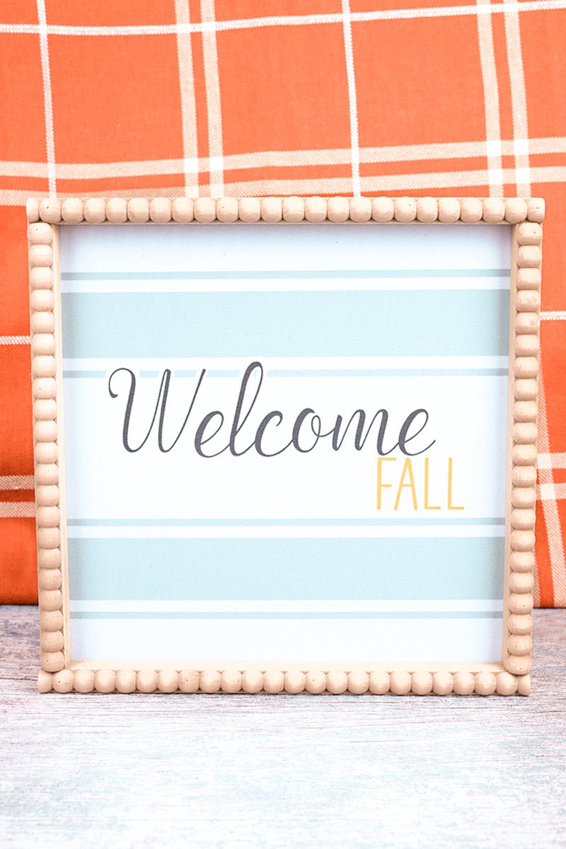 10 x 10 'Welcome Fall' Wood Bead Framed Wall Sign - Wholesale Accessory Market