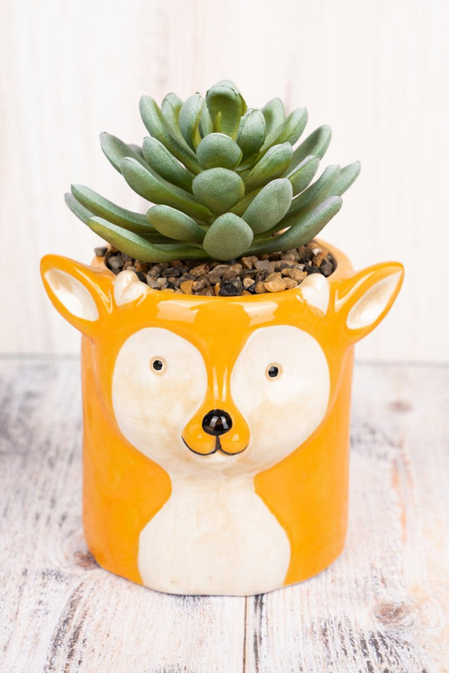 6 x 4.5 Autumn Doe Ceramic Planter with Artificial Succulent - Wholesale Accessory Market