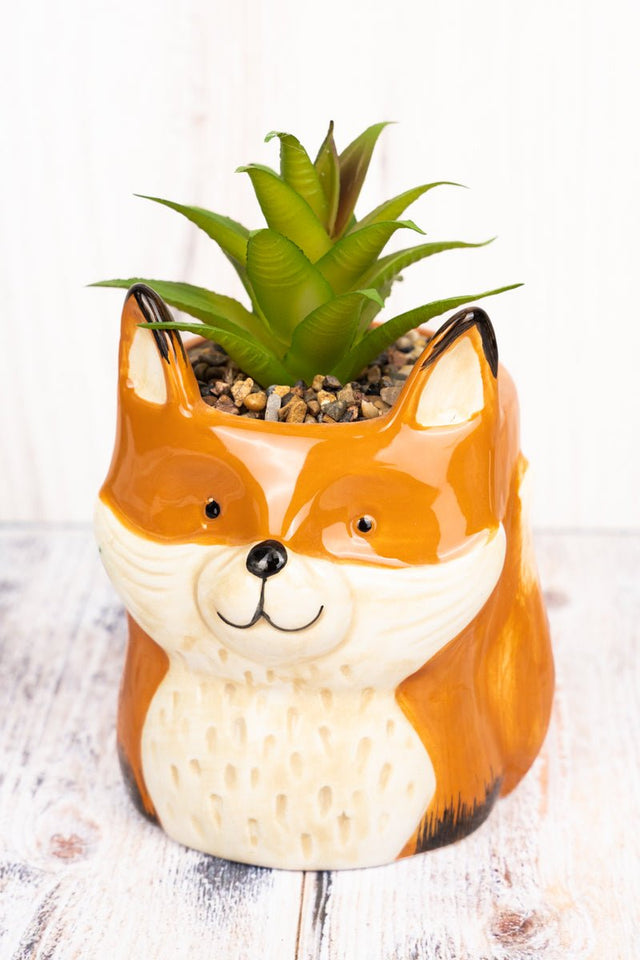 6 x 4 Autumn Fox Ceramic Planter with Artificial Succulent - Wholesale Accessory Market