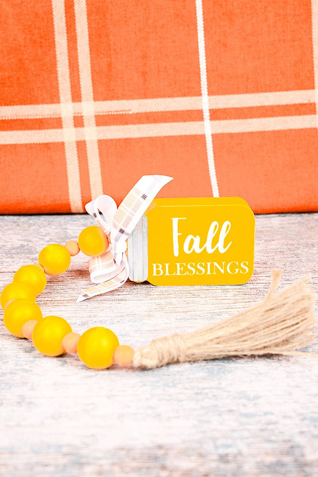 15 x 2 'Fall Blessings" Mason Jar Wood Beaded Tabletop Decor - Wholesale Accessory Market