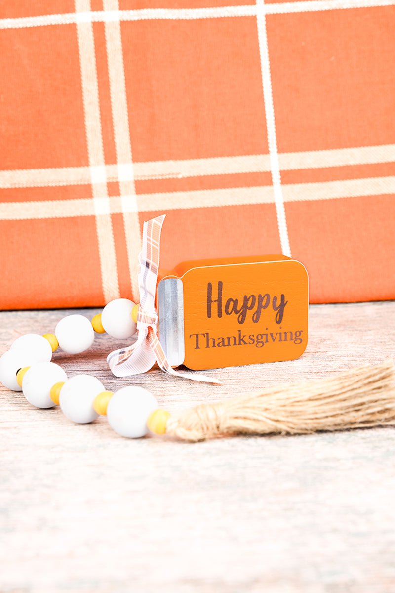 15 x 2 'Happy Thanksgiving" Mason Jar Wood Beaded Tabletop Decor - Wholesale Accessory Market