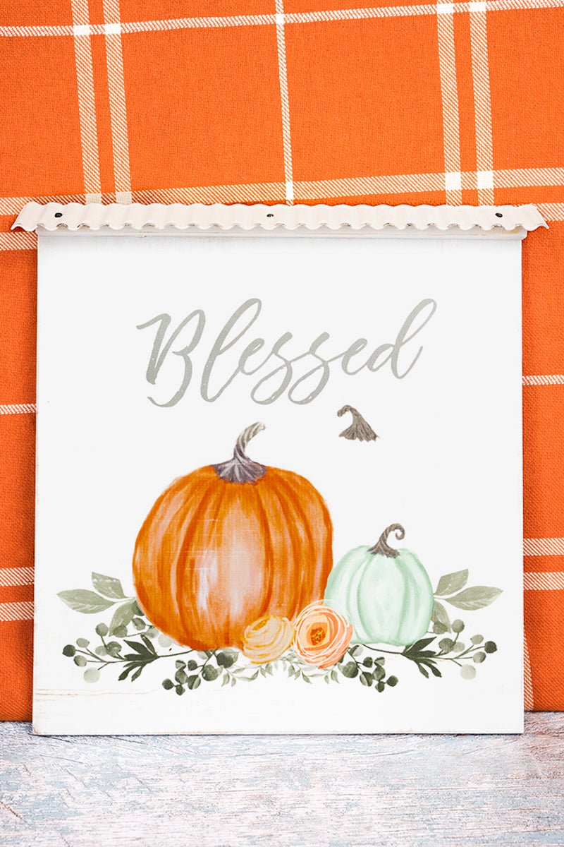 12 x 11.75 'Blessed' Fall Harvest Pumpkin Wall Sign - Wholesale Accessory Market