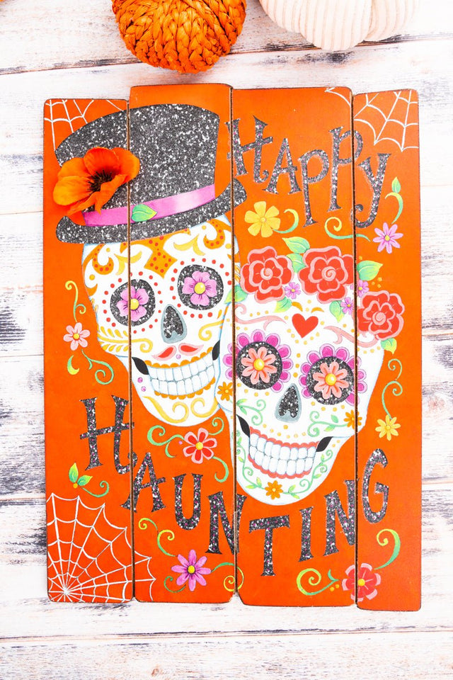 16.25 x 1.5 'Happy Haunting' Sugar Skull Duo Wall Sign - Wholesale Accessory Market