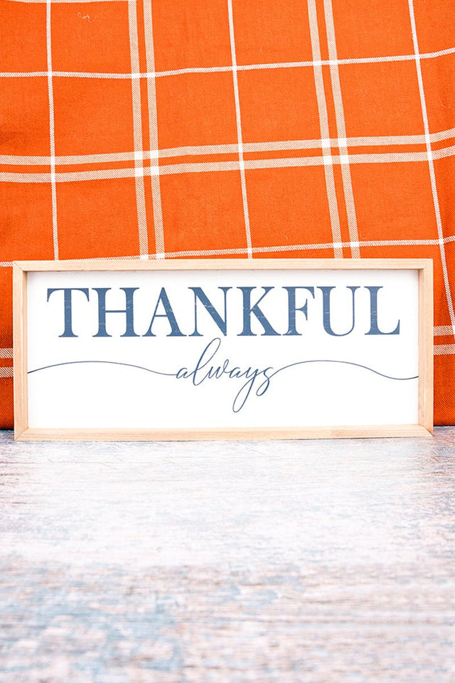 6.75 x 15.75 'Thankful Always' Wood Wall Sign - Wholesale Accessory Market