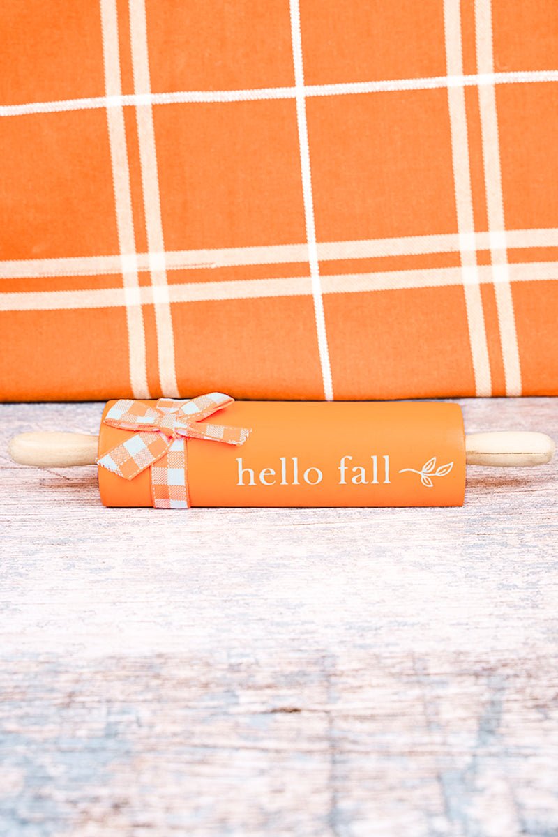 1.5 x 9.75 'Hello Fall' Wood Tabletop Rolling Pin - Wholesale Accessory Market